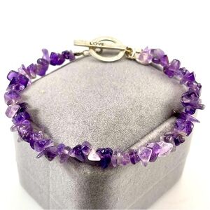 Cute Unsigned Artisan 925 Sterling Silver Amethyst Chip Gemstone Mom Bracelet